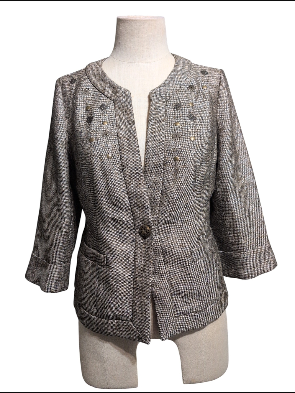 Coldwater Creek Embellished Tweed Blazer Jacket Casual Career Work Dress 10